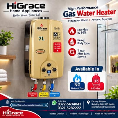 HiGrace Instant Gas Geyser — NG & LPG