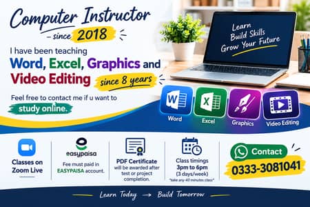 Excel, Graphics & Video Editing online classes available