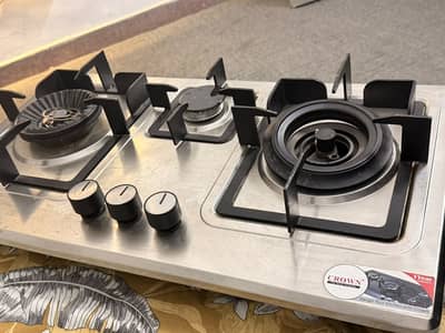 Crown CR 13 Black Steel Top 3 Burner Built In Hob