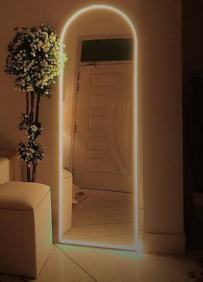 6 Feet Full-Size LED Glass Mirror | Black Metal Frame