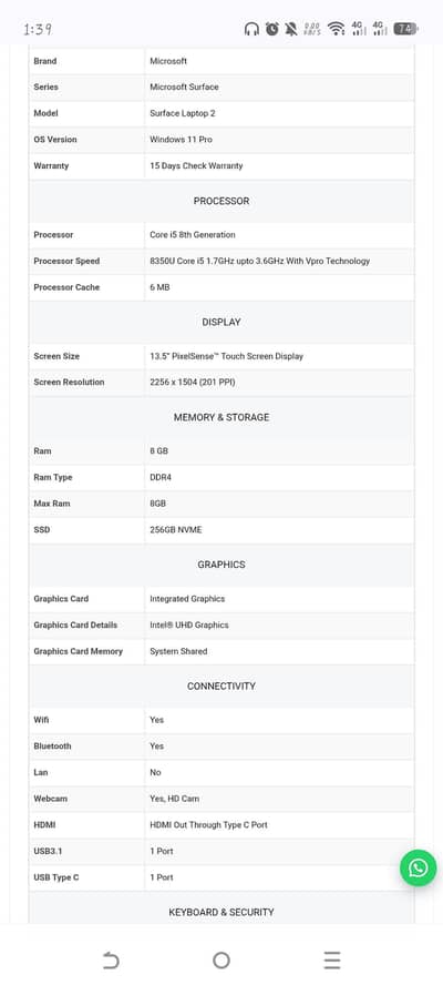 Microsoft Surface Laptop 2 — i5 8th Gen | 8GB | 256GB | Touchscreen