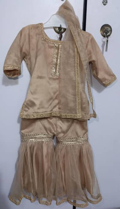 Baby Girl Golden Beige Party Wear garara Dress