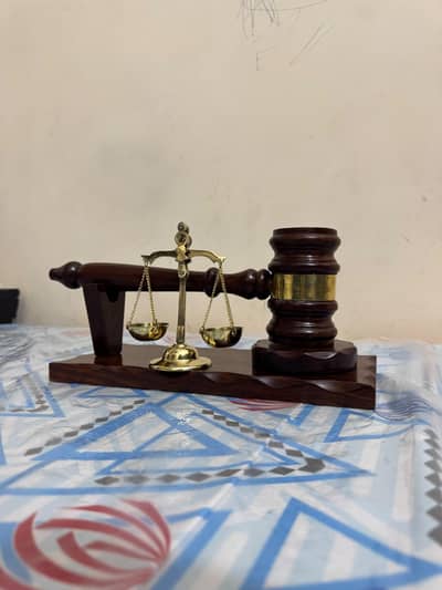 Executive Wooden Gavel & Justice Scale Table Decor, Gavel, Brass Scale