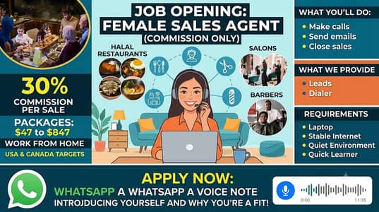 Female Sales Agent Required