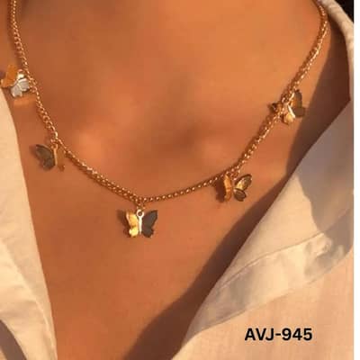 Korean Butterfly Necklace Gold Silver Alloy Daily Wear