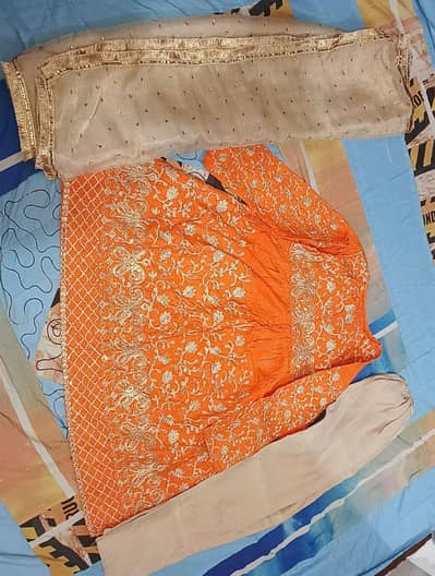 full embroidery cotton frock ,golden mesuri dopatta with stones,