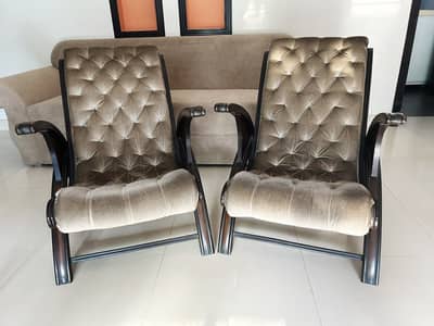 Beautiful Pure Wood Lounge Chairs with Velvet Upholstery