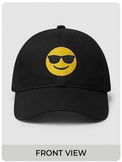 Black Cap with cool  emoji - endroidered baseball cap