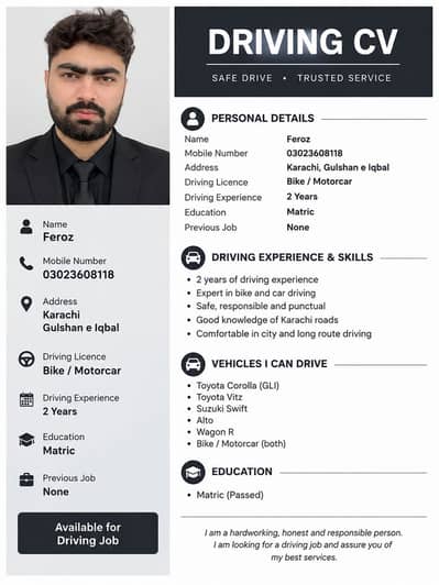 Experienced Driver Available – Car