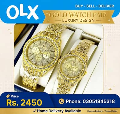 Gold Couple Watch Pair With Box New Luxury
