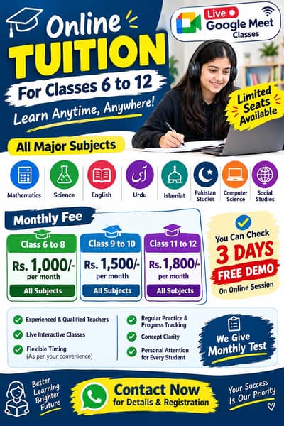 If you need online tutors for your kids of class 6 to 12 contact me
