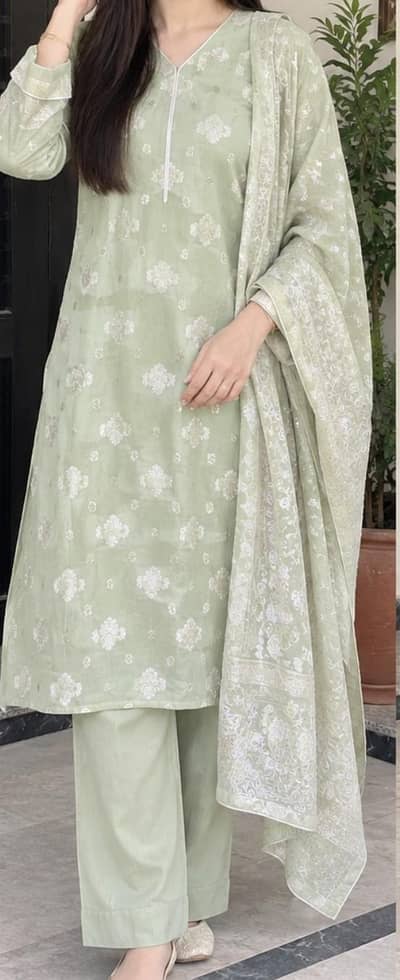 3- piece saga green dress soft chiffon