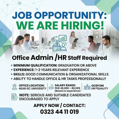 Office Admin / HR Staff Required (Graduate, 1–2 Years Experience)