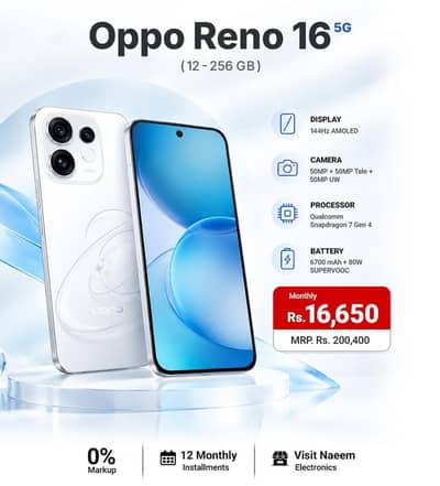 OPPO Reno 16 & 16F Available wuth 0% Markup on 12 months instalment