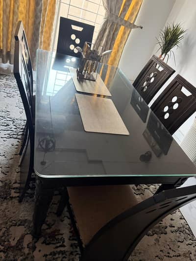 Premium 6-Seater Wooden Dining Table Set with Glass Top