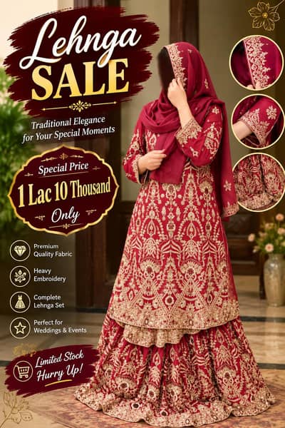 Beautiful Maroon Embroidered Lehenga for Weddings & Events