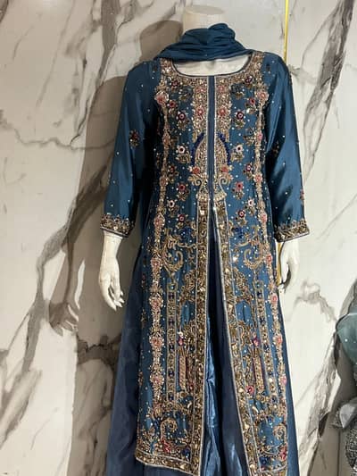 Luxury Blue Embroidered Shalwar Kameez | Heavy Handwork | Formal Wear