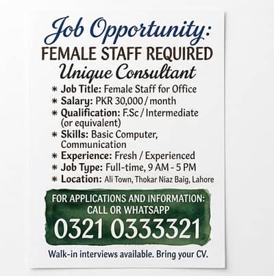 Receptionist and calling females only apply