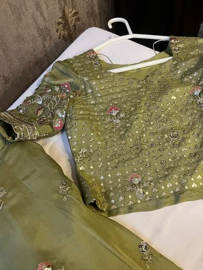 Olive Green Luxury Embroidered Formal Wear | Brand New