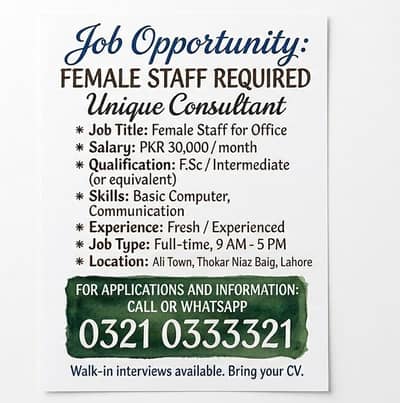 receptionist and calling female only apply