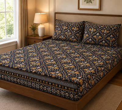 Stiched Bed Sheets By Crystal Collection with Two Pillows & Gurenty
