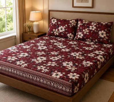 Stiched Bed Sheets By Crystal Collection with Two Pillows & Gurenty