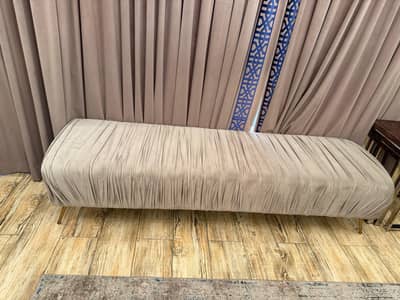 Modern Pleated Velvet Ottoman Bench with Metal Legs