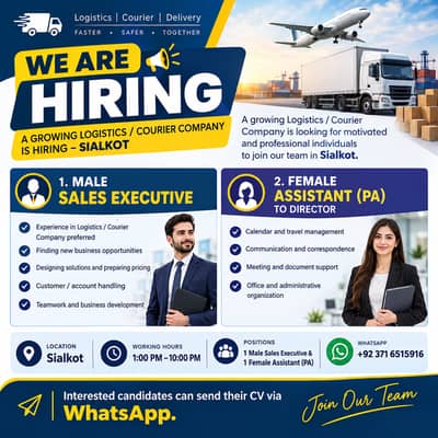 Sales Executive & Personal Assistant (PA) Required | Jobs in Sialkot