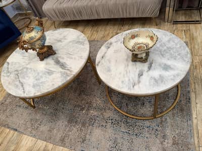 Premium Marble Top Coffee & Side Table Set (Set of 4) – Metallic Gold