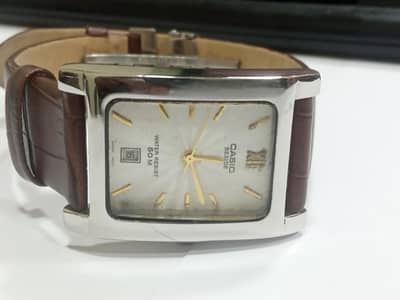 Casio watch Tank shaped master lock with brown strap