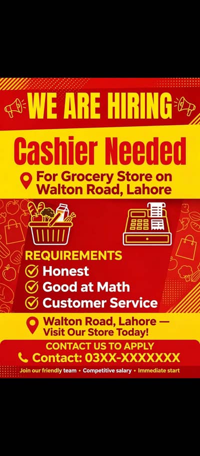 Need Cashier for Grocery Store
