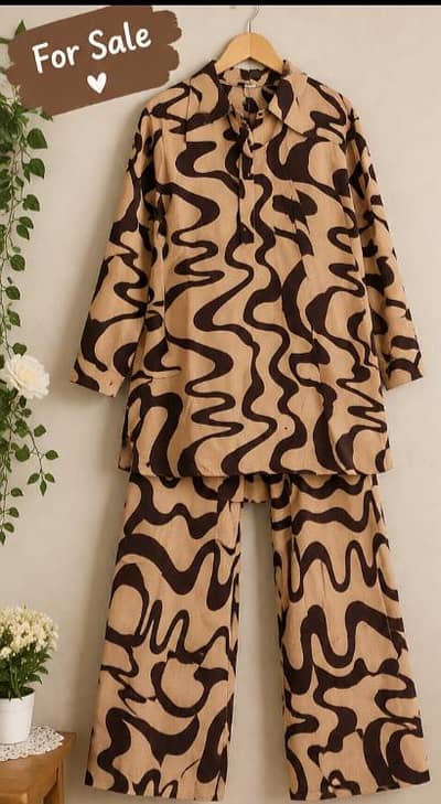 Brown & Beige Printed Western 2-Piece Co-Ord Set