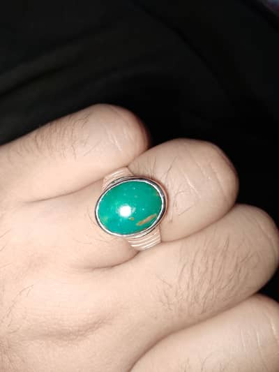 10crt Hussaini Feroza Stone With Pure Silver Chandi Ring.