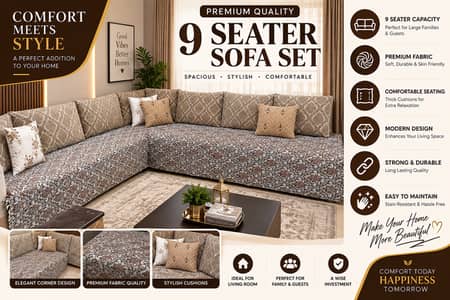9 Seater Sofa Set | L Shape Sofa | Premium Fabric Sofa | Comfortable /