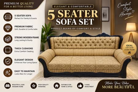 5 Seater Sofa Set | Premium Quality Wooden Sofa | Comfortable & Elega