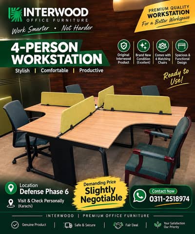 Interwood office Workstation 4 Person | 4 Seater | Office Table Chair
