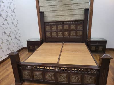 Solid wood bed with side tables and dressing table. made in chiniot