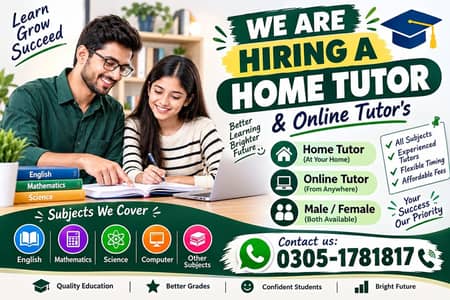 MAlE & FEMALE TEACHER/FACULTY REQUIRED / JINNAH TUTOR ACADEMY