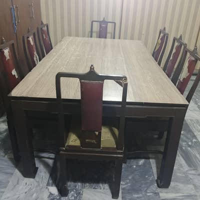 Solid diyar wood 8 seater dining table with chairs ( 7 feet)