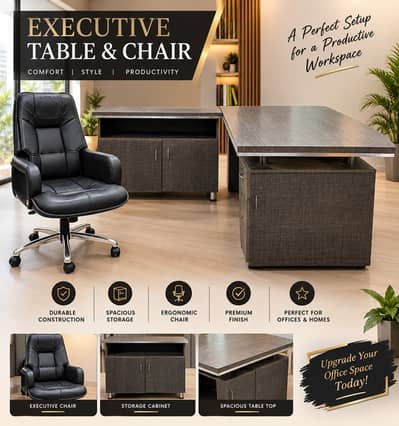 Premium Executive Desk & Ergonomic Leather Chair Set