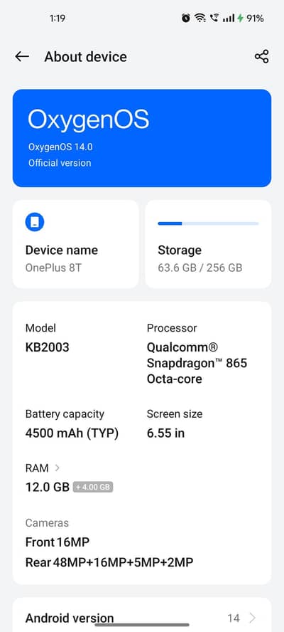One Plus 8T 12/256  single approved