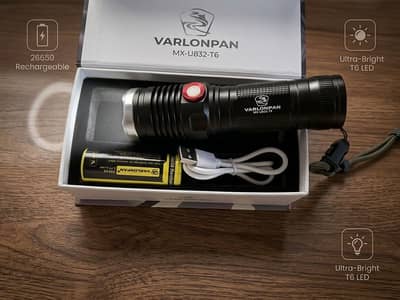 Varlonpan Powerful LED Flashlight with Rechargeable Battery