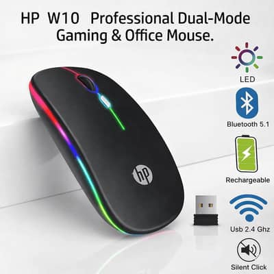 Original HP W10 RGB Rechargeable Dual-Mode Wireless Mouse