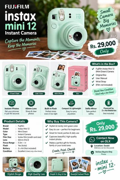 Fujifilm Instax Mini 12 Mint Green | Instant Camera | Original Box