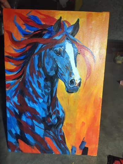 Original Handmade Blue Horse Acrylic Painting