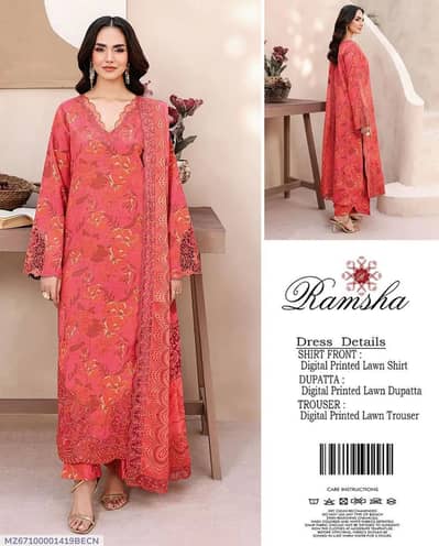 3 Pcs Women Unsitched Digital Print Suit