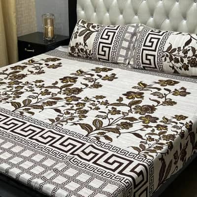 3 Pcs Crystal Cotton Printed double bedsheet