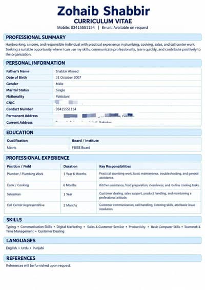 I Need job immediately. . Whatsapp 03415551154