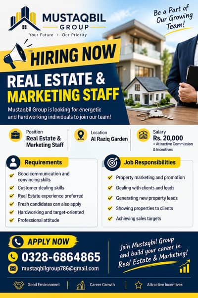  **HIRING NOW – REAL ESTATE & MARKETING STAFF**