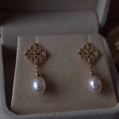 Luxury Pearl Earrings Palace Retro Style Gold
